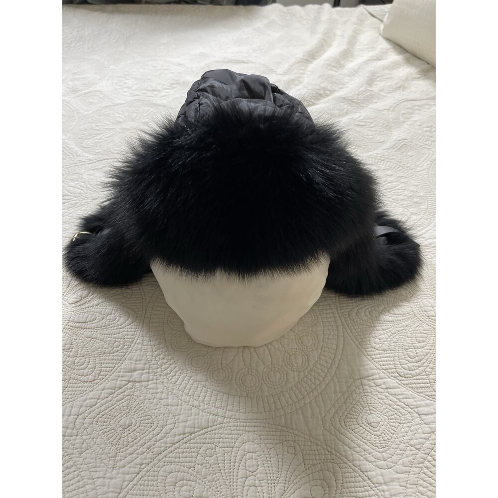 The Fur Salon Saks Fifth Ave Real Fox Fur Trapper Hat Black Ear Flaps NWT